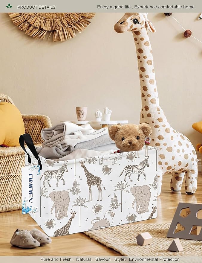 Rectangular Folding Laundry Basket,waterproof Canvas Basket,gift basket,Suitable for children's room,Office,Clothes,Toys Storage(Animals)