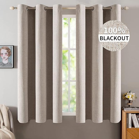 MIULEE Linen Blackout Curtains and Drapes 100% Room Darkening Thermal Insulated Grommet Window Panels with Coating 2 PCs W 42 x L 63 inches Khaki