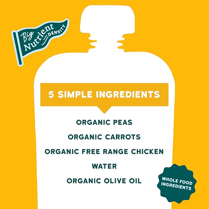 Serenity Kids 6+ Months Baby Food Pouches Chicken Puree - BPA-Free Organic Baby Food - Free-Range Chicken & Pea & Carrot - 3.5 Oz, 6 Pack