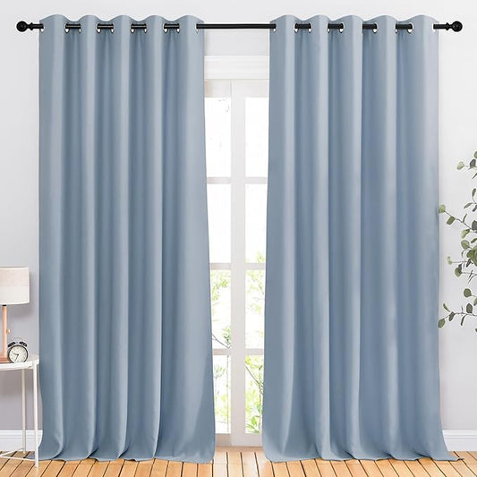 NICETOWN Vintage Blue Sliding Door Curtains 2 Panels Set 118 inches Long, Grommet Thermal Blackout Curtains Privacy Room Divider Sound Reducing for Bedroom/Living Room, W66 x L118