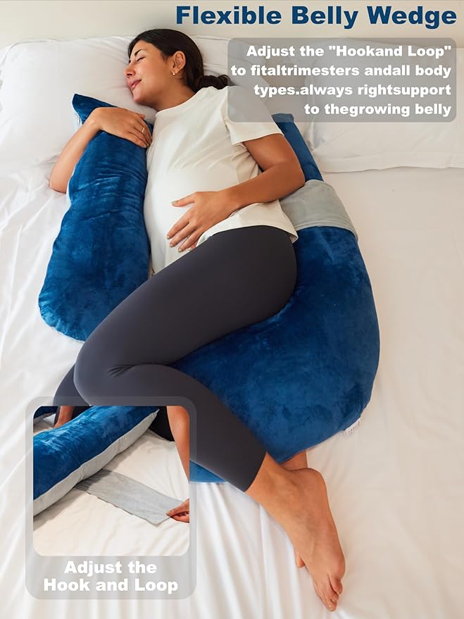 Pregnancy Pillow, Soft Maternity Pillow with Detachable & Adjustable Pillow Cover, Full Body Pillow for Adults Sleeping, Support for Back, Belly, Legs, HIPS Grey and Blue