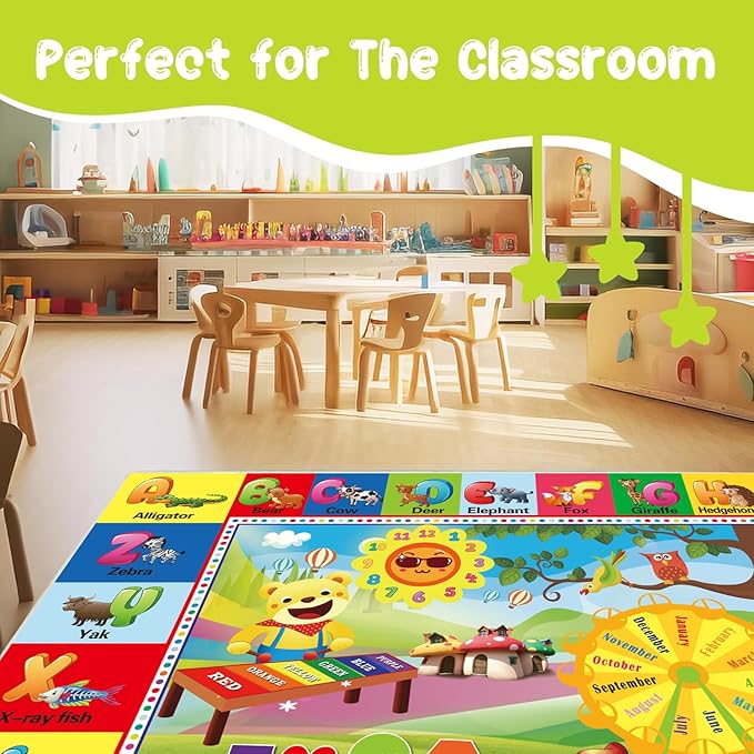 ABC Rug for Kids Room, ABC Mats for Floor Toddlers, Alphabet Play Mat Elementary Preschool Kid's Rugs wtih ABC, Numbers, Animals - (78.7x59 Inches)