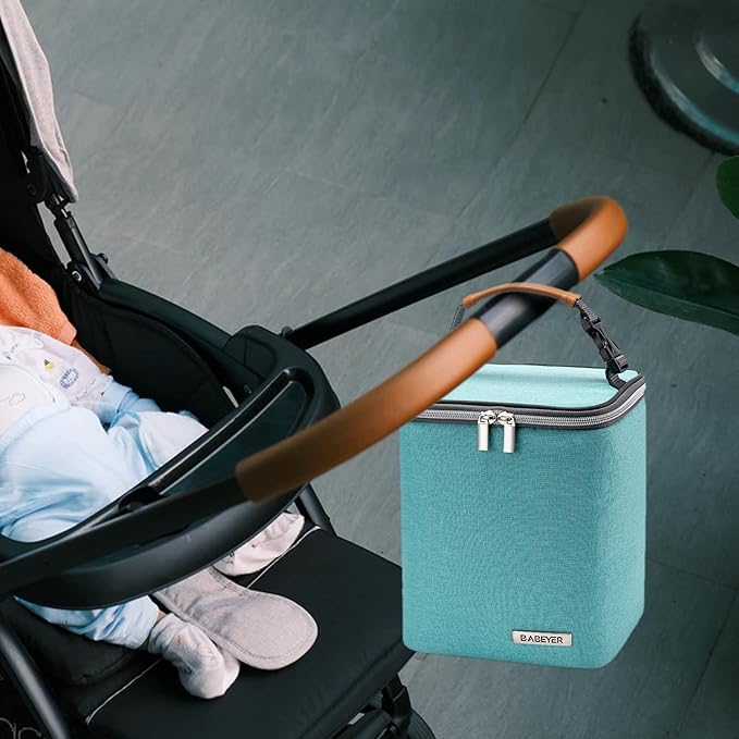 Breast Milk Cooler Bag with Ice Pack Fits 4 Baby Bottles Up to 9 Ounce, Baby Bottle Bag for Nursing Mom Daycare-Aqua