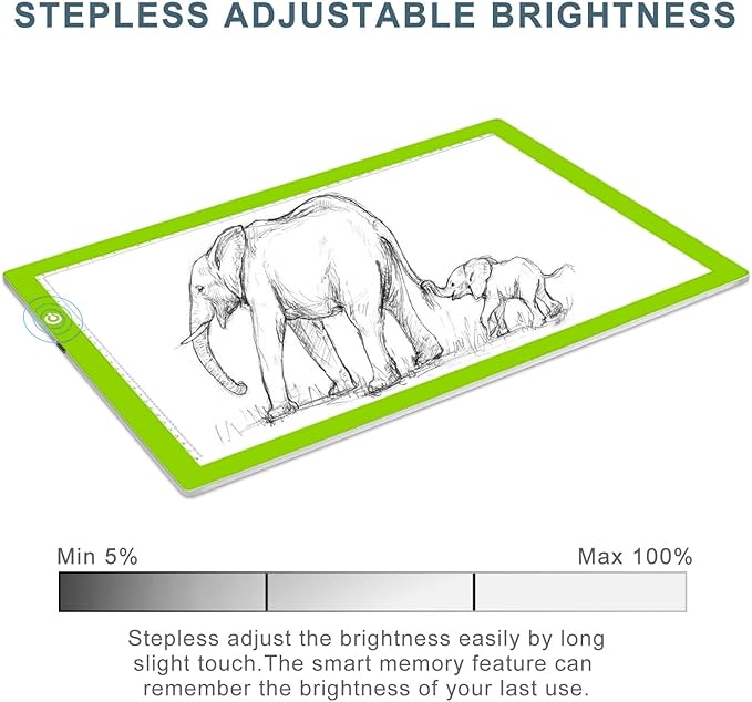 LitEnergy A3 LED Copy Board Light Tracing Box, Ultra-Thin Adjustable USB Power Artcraft LED Trace Light Pad for Tattoo Drawing, Streaming, Sketching, Animation, Stenciling (Green)