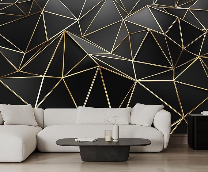 Black Geometric 3D Mural Wallpaper for Bedroom Living Room TV Background Home Decorations(Not Self-Adhesive)