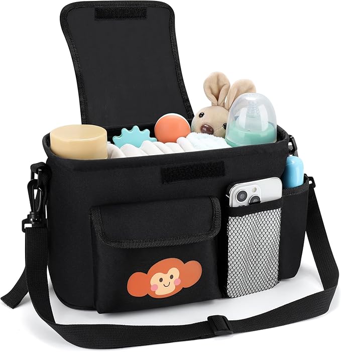 Accmor Universal Stroller Organizer with Cup Holder and Shoulder Strap, Stroller Bag Caddy Organizer Stroller Accessories for Uppababy, Baby Jogger, Nuna, Doona, Britax Strollers