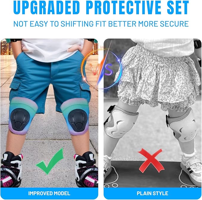 Knee Pads Elbow Pads Wrist Guards Set for Kids,Upgraded Protective Gear for Toddle 4-12 Boys or Girls Children Roller Skating Scooter Skateboarding Bike Roller Blade