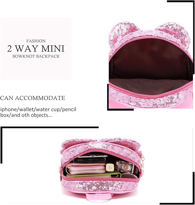 KL928 Girls Bowknot Polka Dot Cute Mini Backpack Small Daypacks Convertible Shoulder Bag Purse for Women