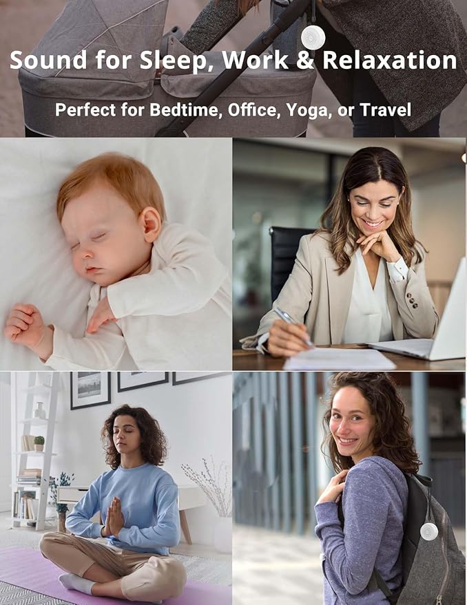 FOXFINE White Noise Machine, Portable Sound Machine with 36 Soothing Sounds, Focused Light, Timer, for Sleeping, Baby, Adults, Home & Travel, White