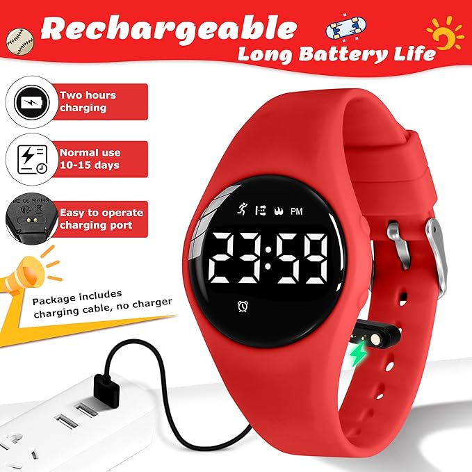 Kids Watches for Girls Boys Digital Sport Watch with Step Counter Pedometer Vibration Alarm Clock, No App Waterproof Fitness Tracker Kids Watch Boys Girls Teens Students Ages 5-16