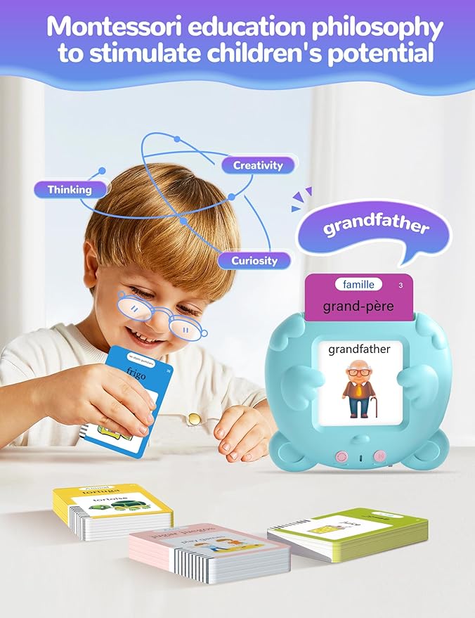 French and English Talking Flash Cards for Toddlers, 224 Sight Words Bilingual Learning Toys for Children, Autism Pocket Speech Therapy Toys, Français Vocabulary Educational Flashcards