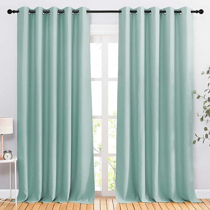 NICETOWN Aqua Blue Blackout Bedroom Curtains, Energy Saving Thermal Window Treatments Grommet Light Blocking Privacy Room Dividers for Living Room, 2 Panels, W66 x L102