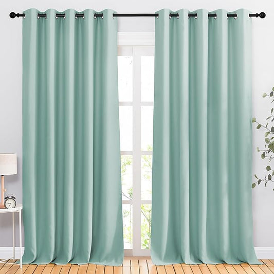 NICETOWN Room Darkening 118 inch Long Curtains, Grommet Thermal Drapes Weighted Room Divider Wide Window Treatments for Living Room, W66 x L118, Aqua Blue, 2 Panels