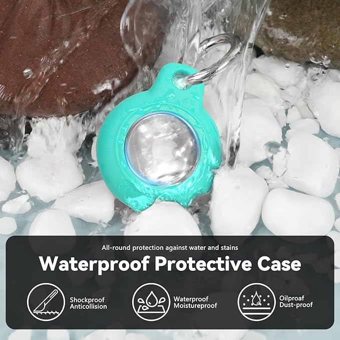 Upgrade Waterproof 2 Pack Airtags Holder with Apple Airtags Keychain, Hard PC Air Tag Case, Anti-Scratch & Shock Air tag Holder, Men's Women's Keyrings & Keychains-White+Mint Green