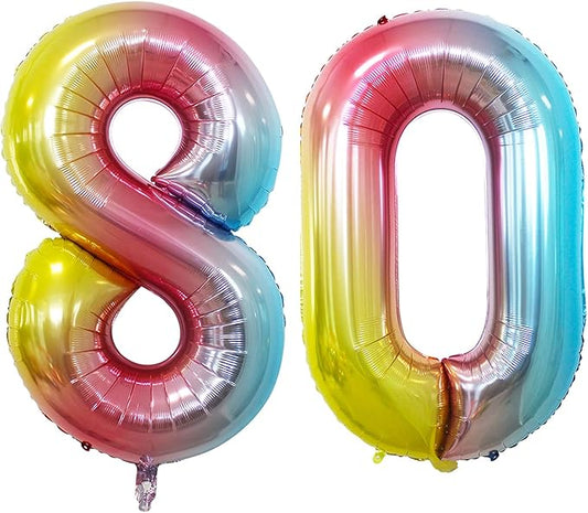 GOER Number 80 Balloons for 80th Birthday Party Decorations,42 Inch Jumbo Foil Helium Balloons for 80th Anniversary (Rainbow)