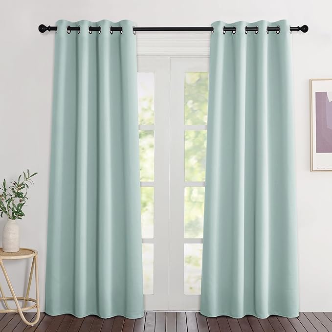NICETOWN Privacy Blackout Doorway 80 inch Curtains, Grommet Light Blocking Window Treatments Thermal Drapes for Bedroom/Living Room, W46 x L80, 2 Panels, Aqua Blue