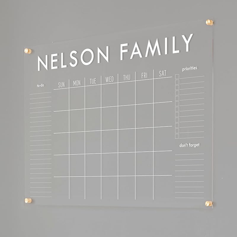 Personalized Clear Acrylic Calendar for Wall, Calendar Whiteboard for Wall, Dry Erase Wall Calendar, Wall Calendar Organizer System for Home (Block, White, 38"W x 26"H)