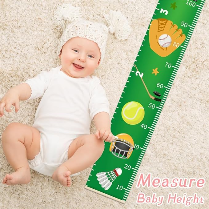 Ocean Mermaid Growth Chart for Kids Baby Height Chart Ruler Removable Canvas Wooden Frame Hanging Wall Rulers Measurement Charts for Toddler Room Nursery Decor - 79"X7.9" with Beige Wood