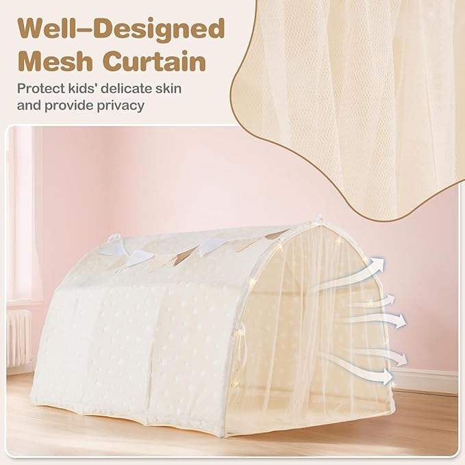INFANS Kids Bed Tent with Glow in The Dark, Portable Children Playhouse Privacy Space Twin with Mat Star Light Double Net Curtain, Indoor Outdoor Princess Tents Castle for Boys Girls