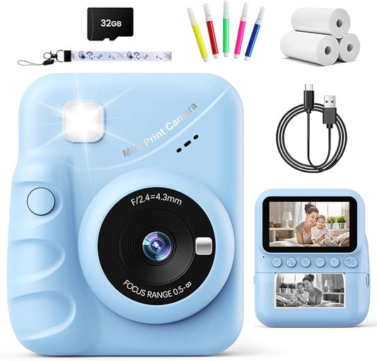 Kids Camera Instant Print for Girls Ages 3-14, 3-inch HD Screen Camera for Kids with Printing Paper, 1080P Digital Toddler Toys for 4 5 6 7 8 9 10 11 12 Years Old (Blue)
