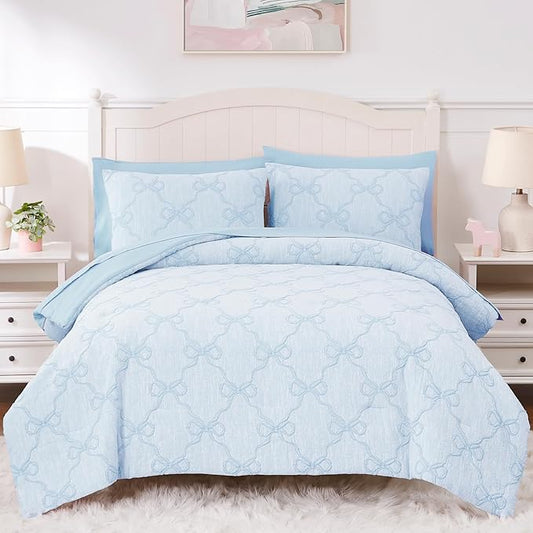 Full Size Comforter Sets with Sheets for Girls-7 Pieces Full Size Bedding Sets with Light Blue Comforter, Sheets, Pillowcases & Shams for Kids (Light Blue Diamond, 76" X 86")