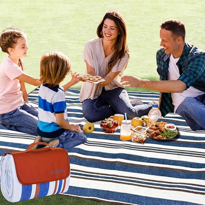 scuddles 60" x 60" Extra Large Outdoor Picnic Blanket – Waterproof, Foldable Travel Mat for Beach, Camping, Grass, Lawn, Park, Summers – Dual Layer, Soft Throw Rug Fits 4 Adults
