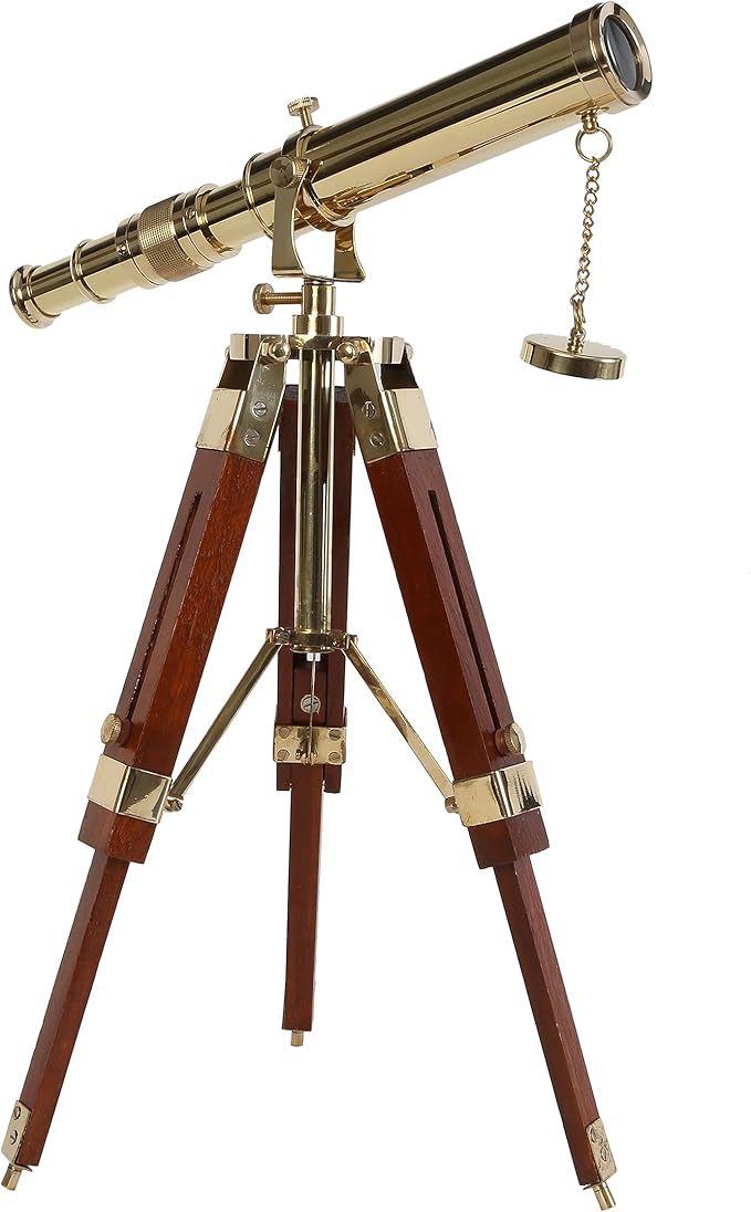 Vintage Brass Telescope on Tripod Stand use Lens Antique Desktop Brass Telescope Royal Antique Finish Spyglass Nautical Beautiful On Wooden Tripod Stand