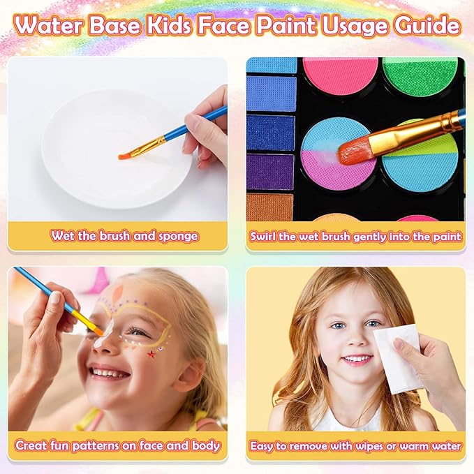Professional 69 Colors Face Painting Kit for Kids – Washable Skin Watercolor Non-Toxic Body Paint Face Glitter Makeup Palette with Stencils, Gems, Brushes– for Kids Party Cosplay Halloween FX