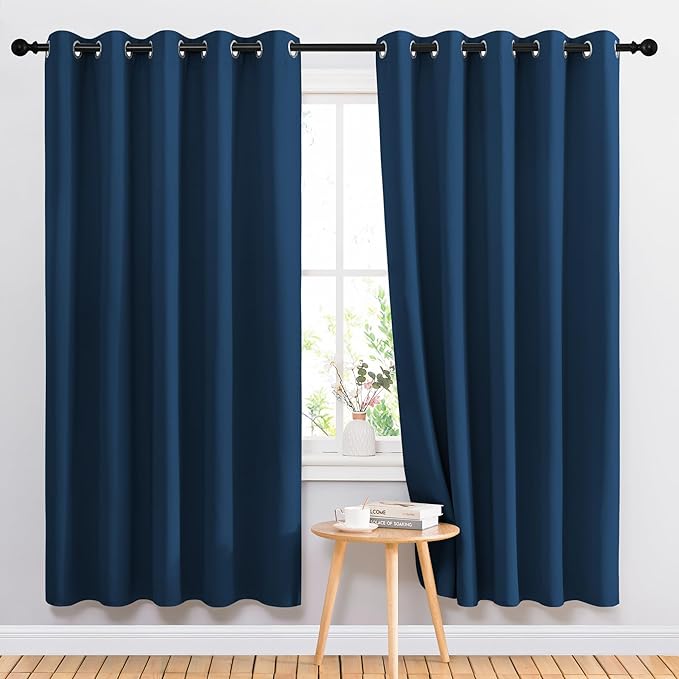 NICETOWN Blackout Curtain Drapes for Living Room - Decorative Thermal Insulated Solid Grommet Top Room Darkening Window Treatments for Kids Room (Moroccan Blue, 1 Pair, 66 x 72-Inch)