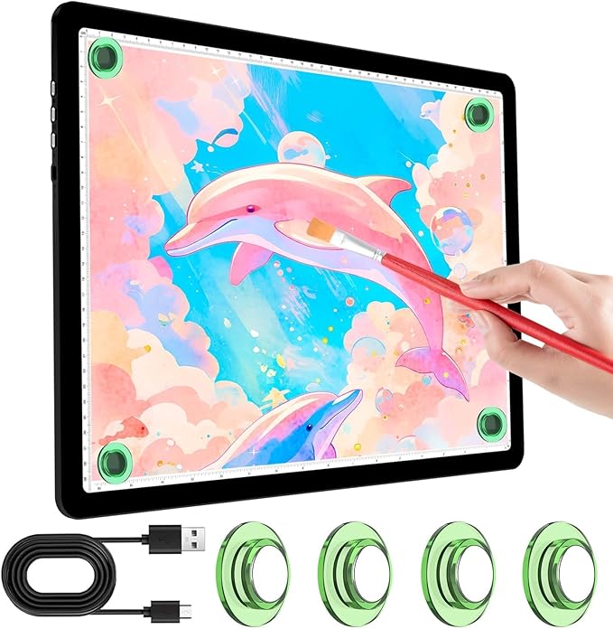 KOBAIBAN A4 Light Box for Tracing, Light Board with Side Physical Buttons, Magnetic Light Pad for Diamond Painting, Stenciling, Weeding Vinyl, USB LED Lighting Board (Black, 35.2 x 25.4 CM)