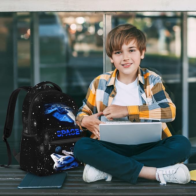 Space Planet Spaceship Backpack For Kids School Boys Girls Astronaut Planet Galaxy Lightweight Waterproof Ergonomic Bacakpack For Age 5-6 6-8 8-12 School Book Bag Daypack Outdoor Adventure