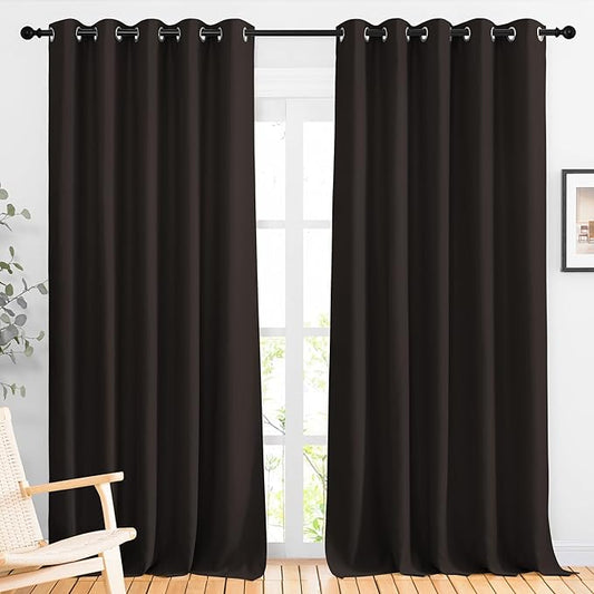 NICETOWN Toffee Brown Curtains 102 inches Long - Grommet Thermal Insulated Solid Blackout Curtains & Drapes Privacy Sound Reducing for Bedroom/Living Room (W66 x L102, 2 Panels)