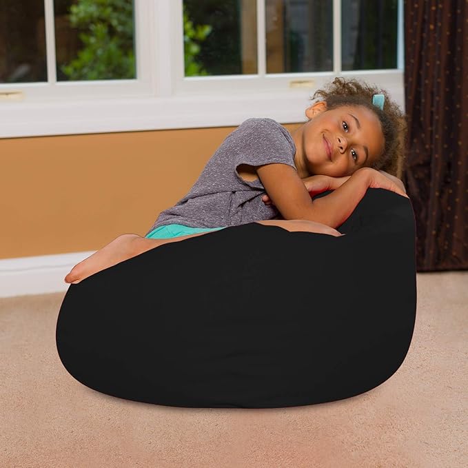 Posh Creations Bean Bag Chair for Kids, Teens, and Adults Includes Removable and Machine Washable Cover, Solid Black, 27in - Medium