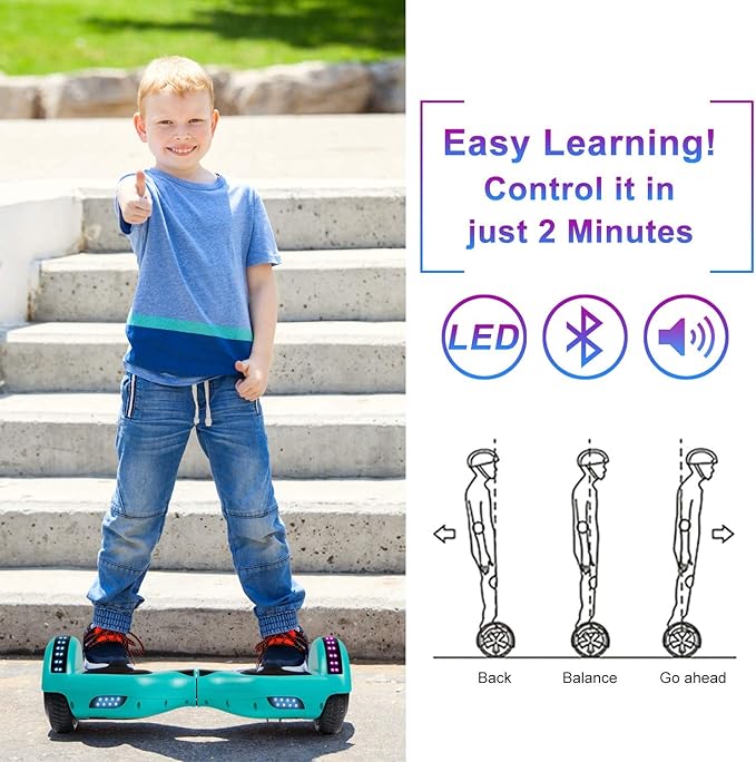 SISIGAD Scooters for Kids Ages 6-12, with Built-in Bluetooth Speaker and 6.5" Colorful Lights Wheels, Safety Certified Self Balancing Scooter Gift for Kids