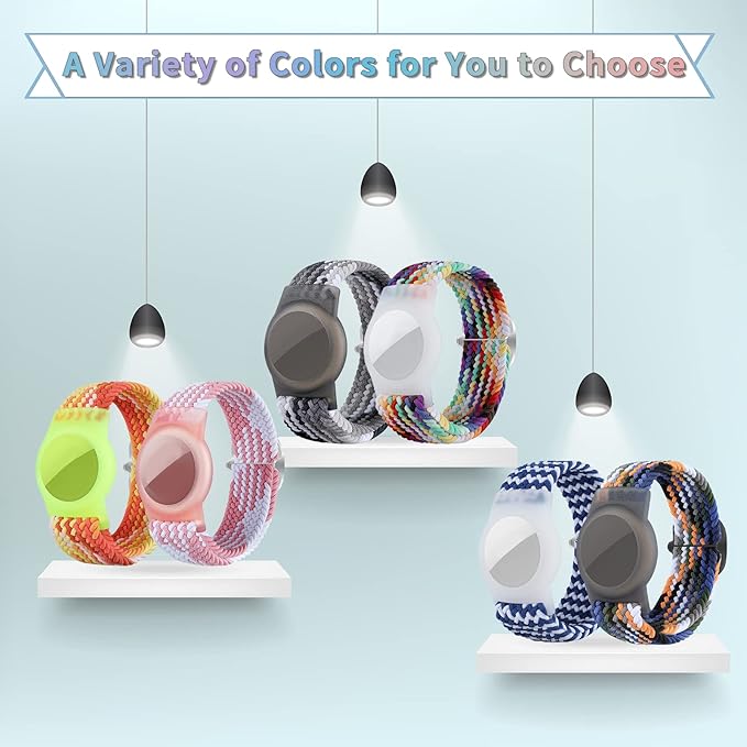 Kids Bracelet Compatible with AirTag, GPS Kid Tracker Holder Braided Wristband for Apple Air Tag, 2022 Upgraded Nylon Adjustable Anti Lost Airtag Watch Band for Kids Children Elders (White Black)