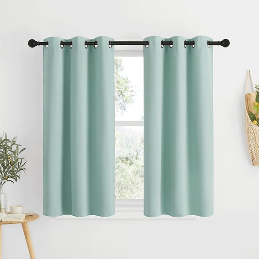 NICETOWN Bedroom Blackout Curtains for Kitchen Window - Window Treatment Thermal Insulated Solid Grommet Sound Reducing for Kitchen/Nursery, Aqua Blue, 2 Panels, W34 x L50