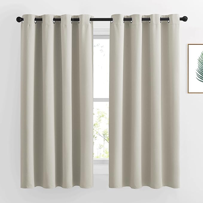 NICETOWN Natural Blackout Curtains 63 inch Long - Grommet Window Treatment Thermal Insulated Solid Room Darkening Sound Dampening Drapes for Living Room, 2 Panels, W52 x L63