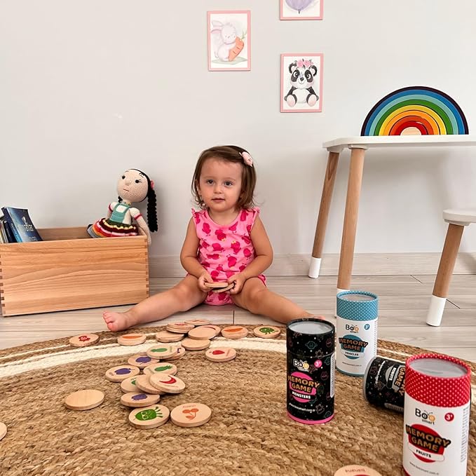 bee smart Wooden Memory Game - Matching Memory Game for Kids 3 and Up, 16Pcs | Educational Toy for Preschool Toddlers Board Games (Monsters)