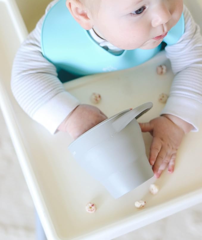 otterlove Collapsable Silicone Snack Container With Attachable Lid | 100% Pure LFGB Platinum Silicone with No Fillers | Snack Cup (2 Pack - Sage & Sand)