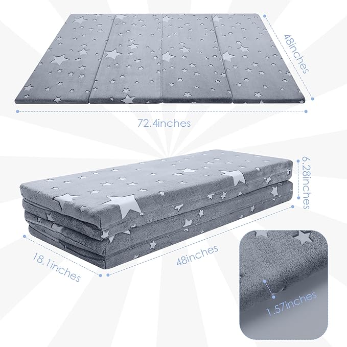 MeMoreCool Kids Floor Mattress Large 6x4 FT, Thicken Foam Futon Mattress for Playroom, Foldable Crawling Mat for Children’s Play Area