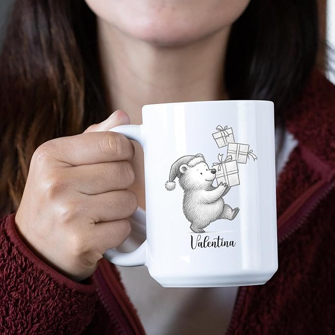 Cute Bear Animal Coffee Cup, Personalized Bear Lover Accent Mug Gift For Men Women Birthday Christmas, Customized Name Animal Coffee Mug Gift For Daughter Son Kids Child, Bears White Teacup 11 15 Oz