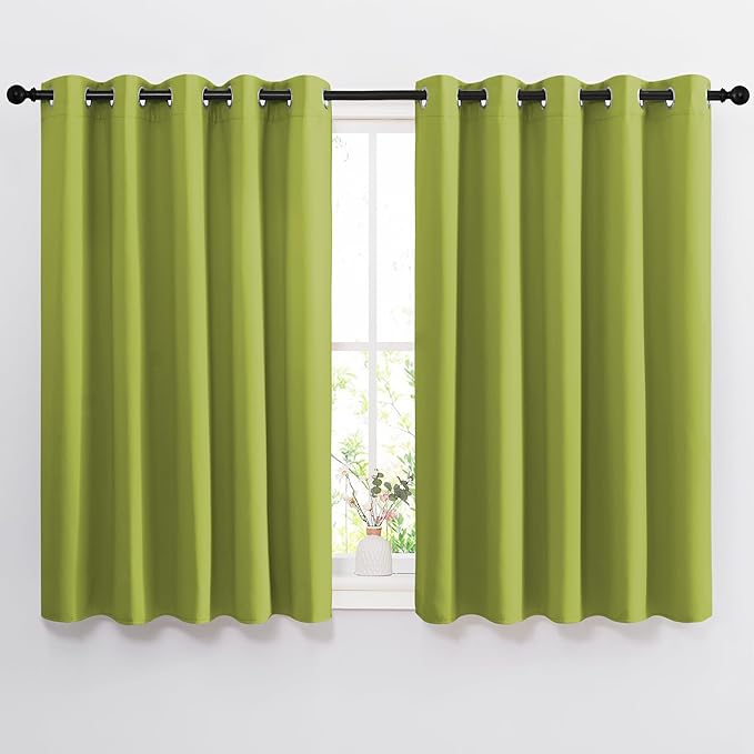 NICETOWN Room Darkening Curtains Panels for Window - Triple Weave Energy Saving Thermal Insulated Solid Grommet Room Darkening Drapes for Kitchen (1 Pair, 66 inches by 54 Inch, Fresh Green)