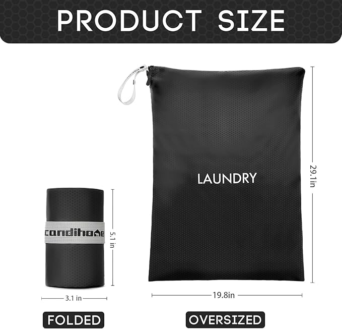 Travel Laundry Bag, Washable Dirty Clothes Travel Bag Waterproof Wet Dry Bags Reusable Camp Clothes Organizer for Sports Home College Dorm Laundromat (1 Pcs X-Large) Black