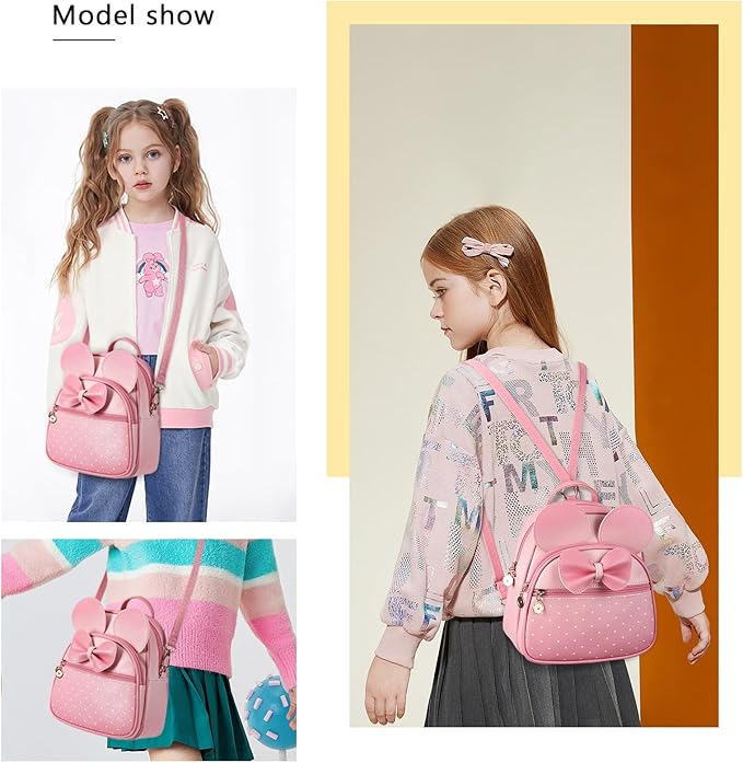 KL928 Girls Bowknot Polka Dot Cute Mini Backpack Small Daypacks Convertible Shoulder Bag Purse for Women