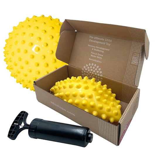 Edushape Original Sensory Ball for Baby - 7" Deflated with Pump, Yellow, Enhances Gross Motor Skills for Kids 6 Months & Up