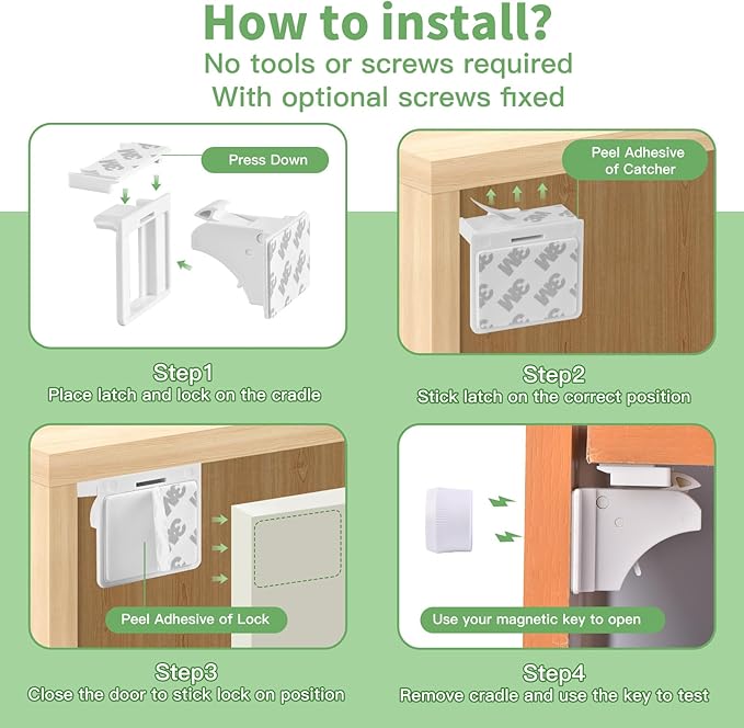 20 Pack Vkania Magnetic Cabinet Locks Baby Proofing - Baby Safety Latches for Drawers and Cabinets -Easy Installation No Drilling
