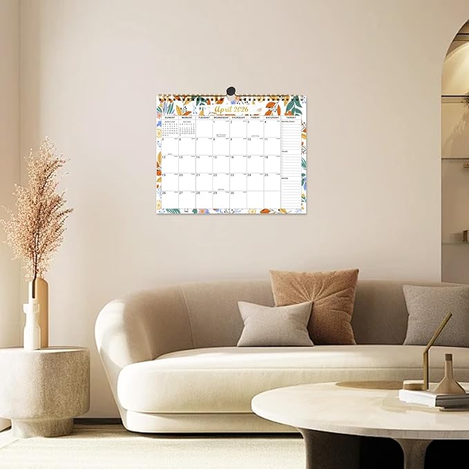Calendar 2025-2027 22 Monthly Wall Calendar Runs from September 2025 until June 2027 Spiral Binding Hanging 11.5" x 14.7" Thick Paper with Julian Dates and Block for School Office（Flower）