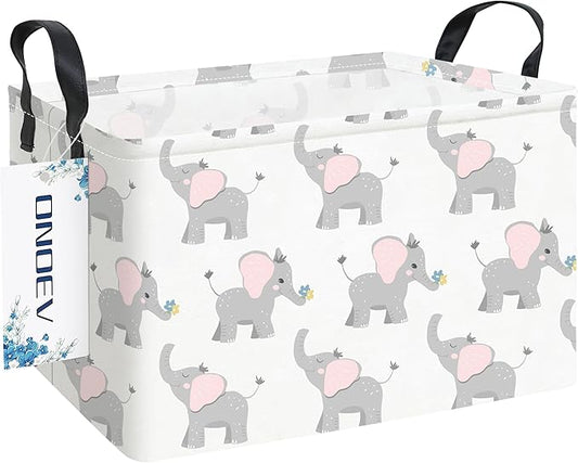 Rectangular Folding Laundry Basket,waterproof Canvas Basket,gift basket,Suitable for children's room,Office,Clothes,Toys Storage(Elephant calf)