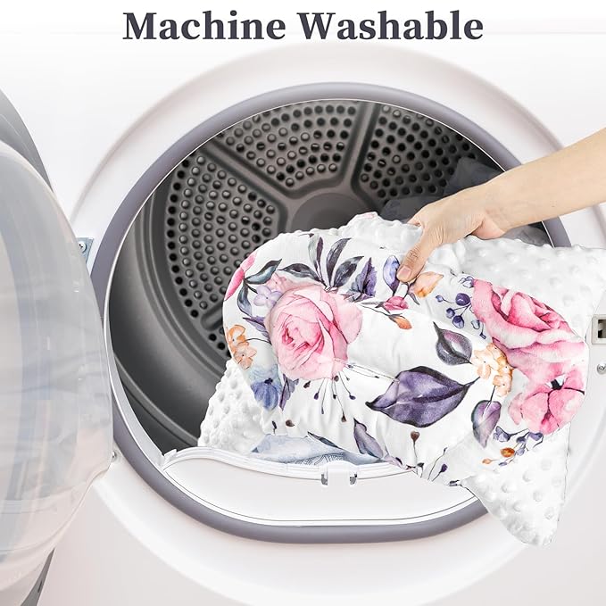 Pea Pod Infant Car Seat Insert with 3 Strap Covers, 3 in 1 Reversible Floral Baby Car Seat Head Support for Newborn, 3D Soft Minky Carseat Cushion for Preemie to Infant, Stroller, Swing, Bouncer