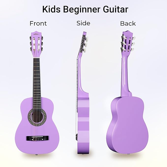 ADM Beginner Acoustic Classical Guitar 30 Inch Nylon Strings Wooden Guitar Bundle Kit for Kid Boy Girl Student Youth Guitarra Online Lessons with Gig Bag, Strap, Tuner, Strings, Picks, Purple